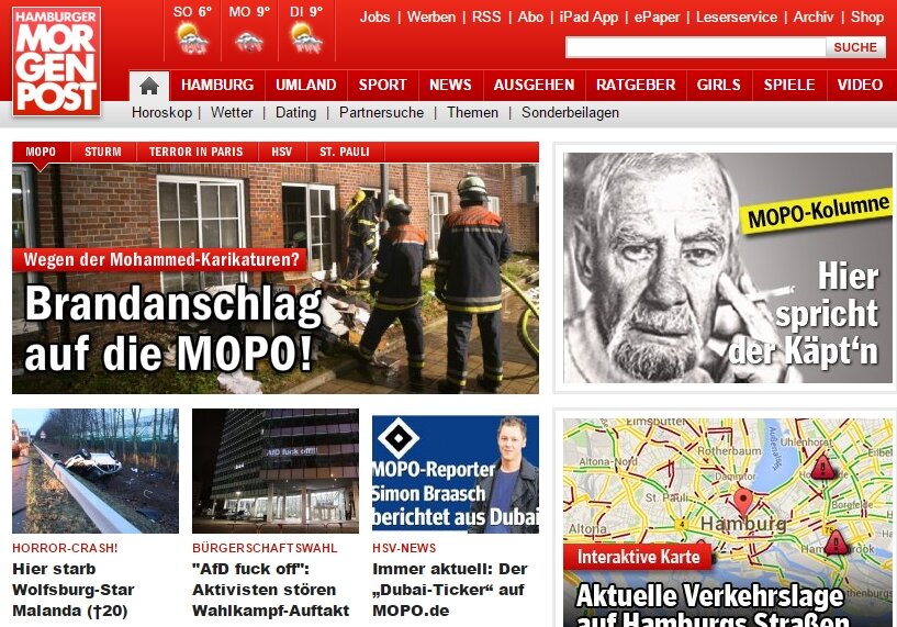 Германия: подожгли газету, издавшую карикатуры Charlie Hebdo 